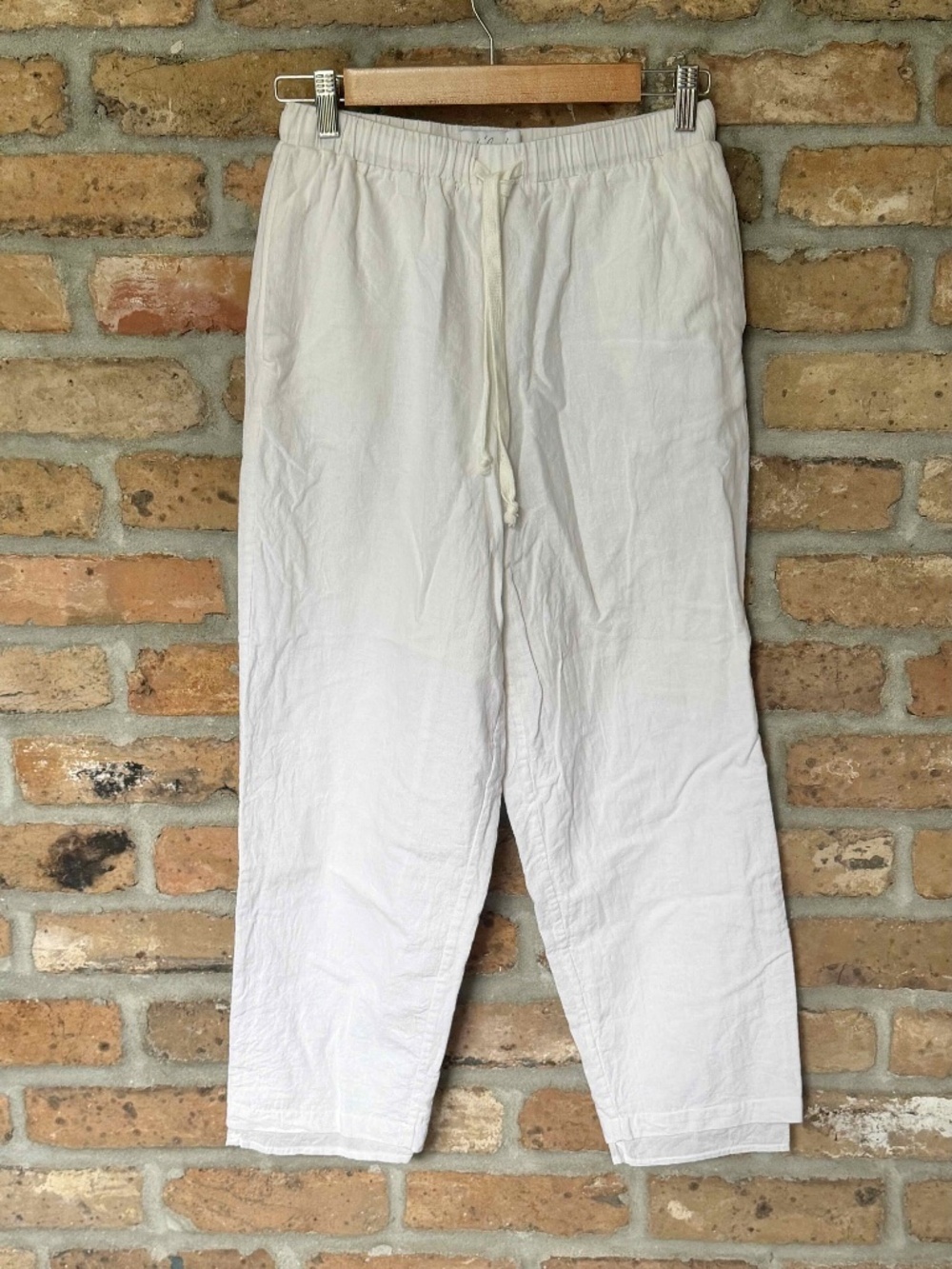 L'Academie Cropped White Linen Pants, Women's XS, Quiet Luxury, Resort